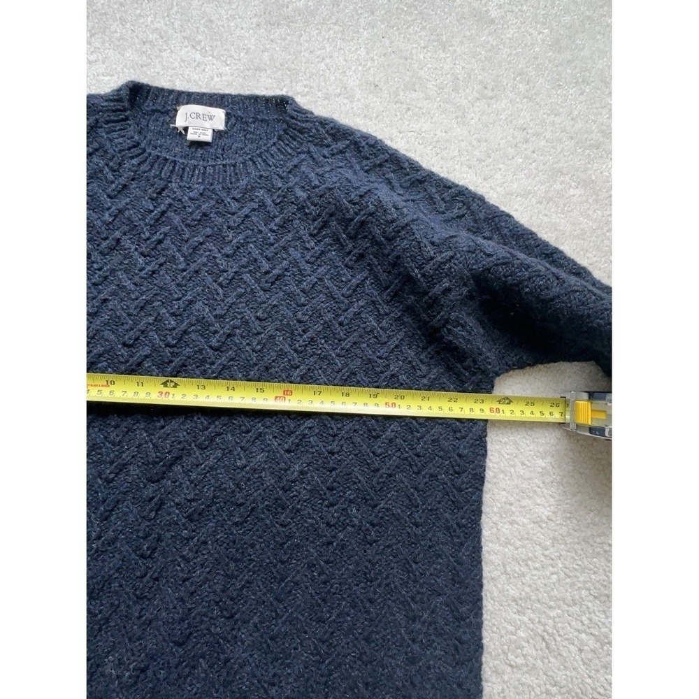 J Crew Wool Hand Knit Chunky Cable Knit Crew Neck Sweater Men's Size S Nav - Picture 7 of 8
